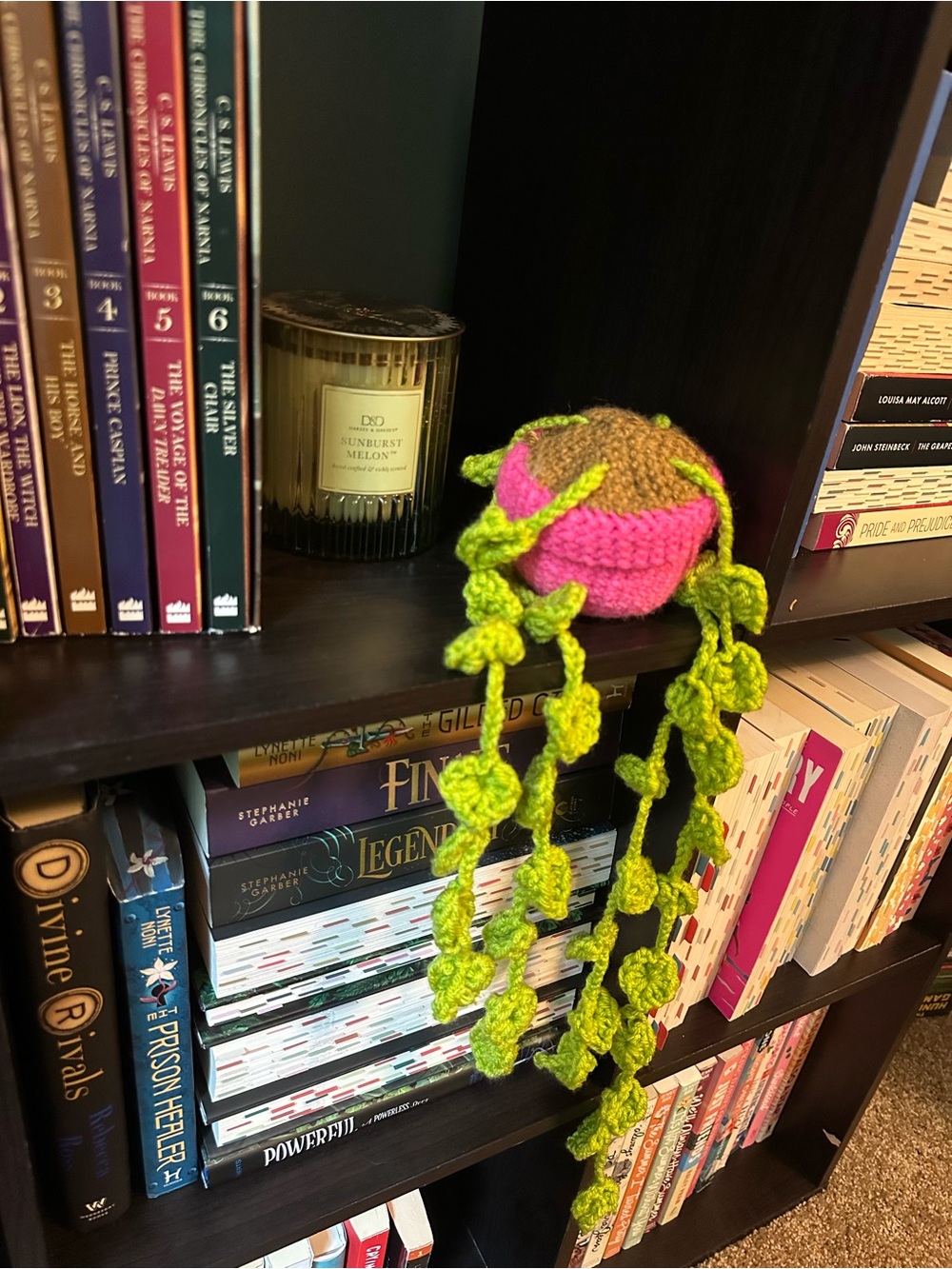 Handmade Crocheted Planter in Pink and Lime Green